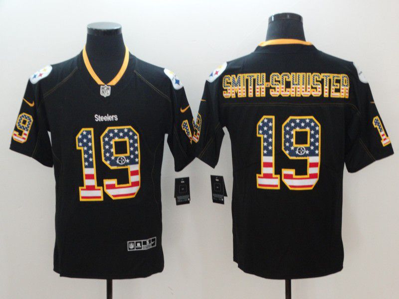 Men Pittsburgh Steelers #19 Smith-schuster Nike USA Flag Fashion Black Color Rush Limited NFL Jerseys